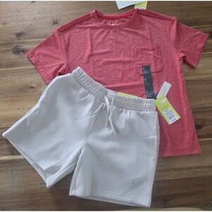 all in motion Boys' Red/pink T-Shirt & tan Shorts Set Size M (8) 2 Piece #67